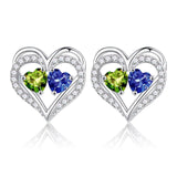 Sterling Silver Birthstone Heart Earrings