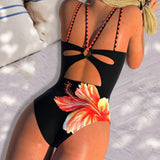 Women's Floral Print Tight Backless Push Up Sexy One Piece Swimsuit