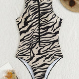 Sexy Striped Print One-Piece Bikini Swimsuit for Women