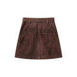 Brown Suede A-Line Mini Skirt
