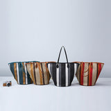 Trendy Canvas Shoulder Tote – Fashion Stripe Large Handbag, Casual Weekender Shopper