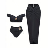Starfish Three Piece Split Swimsuit Women's Bikini with Long Skirt