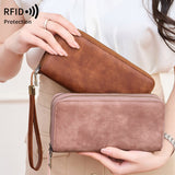 RFID anti-theft brush, women's long wallet, retro cow pattern organ card bag, large capacity clutch bag.