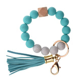 PU Tassel Keychain Bag charm Silicone Beaded Keychain Wristlet Key Ring Bracelet Cute Car Key Chain Holder for Women Girls