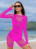 Sexy hip skirt, sexy underwear, one-piece hollowed-out tight-fitting perspective long-sleeved mesh coat w755