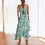 Neck Sleeveless V-Neck Printed Pendulum Dress Backless Maxi Dress Women Sexy