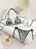 Women's Swimsuit Water Wave Pattern Bikini Set with Straps Sexy