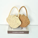 Round Straw Beach Bag - Handwoven Round Tote, Two-Way Handheld Shoulder Purse, Paper Rope Casual Bag