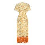 Women's Short Sleeve Lace Trim Tie-Waist Bohemian Dress Vacation Beach Dress Floral