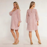 Spring V-Neck Solid Textured Long Sleeve Dress – Elegant French Style Midi for Women