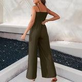 Spring-Summer Sling Loose Casual Jumpsuit Vacation Wide-Leg Romper