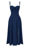 Sleeveless Strapless Bandage Corset Dress - Floral Print Long Midi Dress with Lace Up Back & Thigh Slit