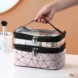 Multifunctional double-layer cosmetic bag, transparent storage bag, travel portable tote bag, large-capacity waterproof toilet bag