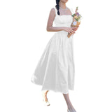 Floral Midi Corset Dress with Square Neck - Women's Smocked Lace-Up Sundress for Wedding Guest & Beach Holiday Parties