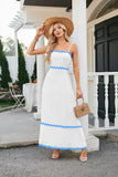 Women's long sleeveless dress with suspenders and pleated lace