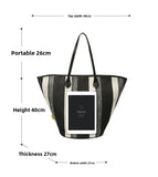 Trendy Canvas Shoulder Tote – Fashion Stripe Large Handbag, Casual Weekender Shopper