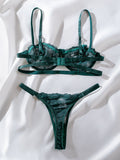 INS Internet Celebrity Lace Embroidery Mesh See through Sexy Lingerie 2 piece Set