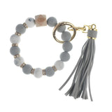 PU Tassel Keychain Women's Bag charm Silicone Beaded Keychain Wristlet Key Ring Bracelet Cute Car Key Chain Holder for Women Girls