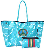 Camo Leopard Black Print Beach Tote – Women’s Neoprene Travel Bag, Diving Fabric Casual Handbag