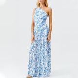 Swimsuit small fresh shoulder blue floral one-piece swimsuit suit women