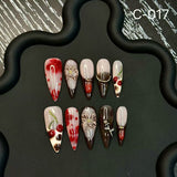 Hot-selling sweet and cool cherry engraved diamond embellished fake nail finished product wholesale