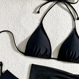 Solid Color Printed Beach Bikini Sexy Three Piece Swimsuit for Women