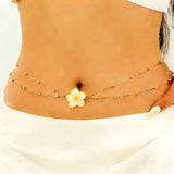 Simple Women's Metal Frangipani Flower Beaded Waist Chain Beach Belly Chain