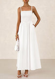 Women's Dress, Thin Shoulder Strap Pleated Vest, Suspender Pocket Dress