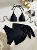 Solid Color Printed Beach Bikini Sexy Three Piece Swimsuit for Women