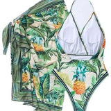 Triangle Sexy One Piece Tropical Print Swimsuit Women's Two Piece Set