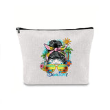 Linen printed cosmetic bag, cosmetic lipstick storage bag, small simple zipper evening clutch bag,