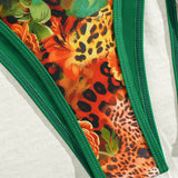 Women's Swimsuit Double Layer Fabric Floral Sexy Strappy Bikini Push Up for Small Bust