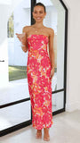 Satin Halter Backless Slit Midi Dress - Print High Neck Elastic Waist Wedding Guest Dress