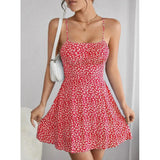 Women's summer dress, fresh and sweet floral lace-up dress, suspender skirt