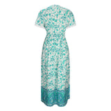 Women's Short Sleeve Lace Trim Tie-Waist Bohemian Dress Vacation Beach Dress Floral