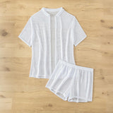 Women's Casual Solid Color Short Sleeve Mesh Boxer Swimwear Set