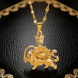 Vintage Crown Lion Sun Pattern Gold Pendant Earrings Necklace Punk Stainless Steel Set