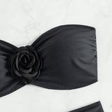 Women's Black Floral Two Piece Swimsuit Sexy High Waist Bikini Set