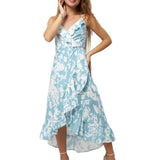 Sexy Floral Print Suspender Skirt Dress - Women's V-Neck Ruffled Reformation Style Holiday Party Dress