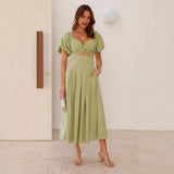 Sexy hollow women's senior sense slim A word waist medium and long dress