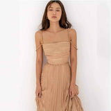 Double Shoulder Strap Simple Versatile Solid Color Dress Elegant Sexy Sleeveless Strap Pleated A Line dress
