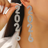 Zircon Inlaid Number Tassel Earrings & Ring Set Luxury Party Jewelry