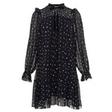 Chiffon floral dress neckline ruffle strap splicing horn skirt Pleated Mini Dress Lace Up Ruffle