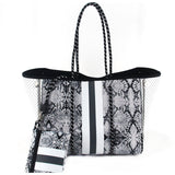Camo Leopard Black Print Beach Tote – Women’s Neoprene Travel Bag, Diving Fabric Casual Handbag