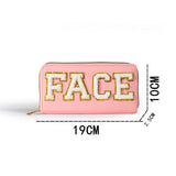 Women's alphabet embroidered wallet, long coin purse, nylon zipper ticket holder, multi-function card bag