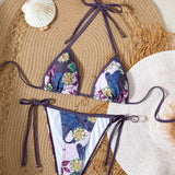 Split swimsuit female sexy small fresh print lace-up bikini sexy swimsuit female