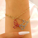 Butterfly Necklace & Bracelet Best Friend BFF Color Zircon Asymmetric Magnetic Jewelry