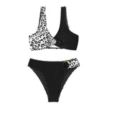 Split swimsuit female sexy leopard print contrasting color splicing bikini swimsuit female