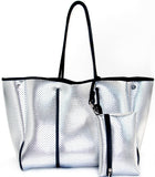 Camo Leopard Black Print Beach Tote – Women’s Neoprene Travel Bag, Diving Fabric Casual Handbag