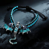 Vintage Enamel Dragon Handmade Woven Bracelet Zircon Dragon Rope Bracelet for Men